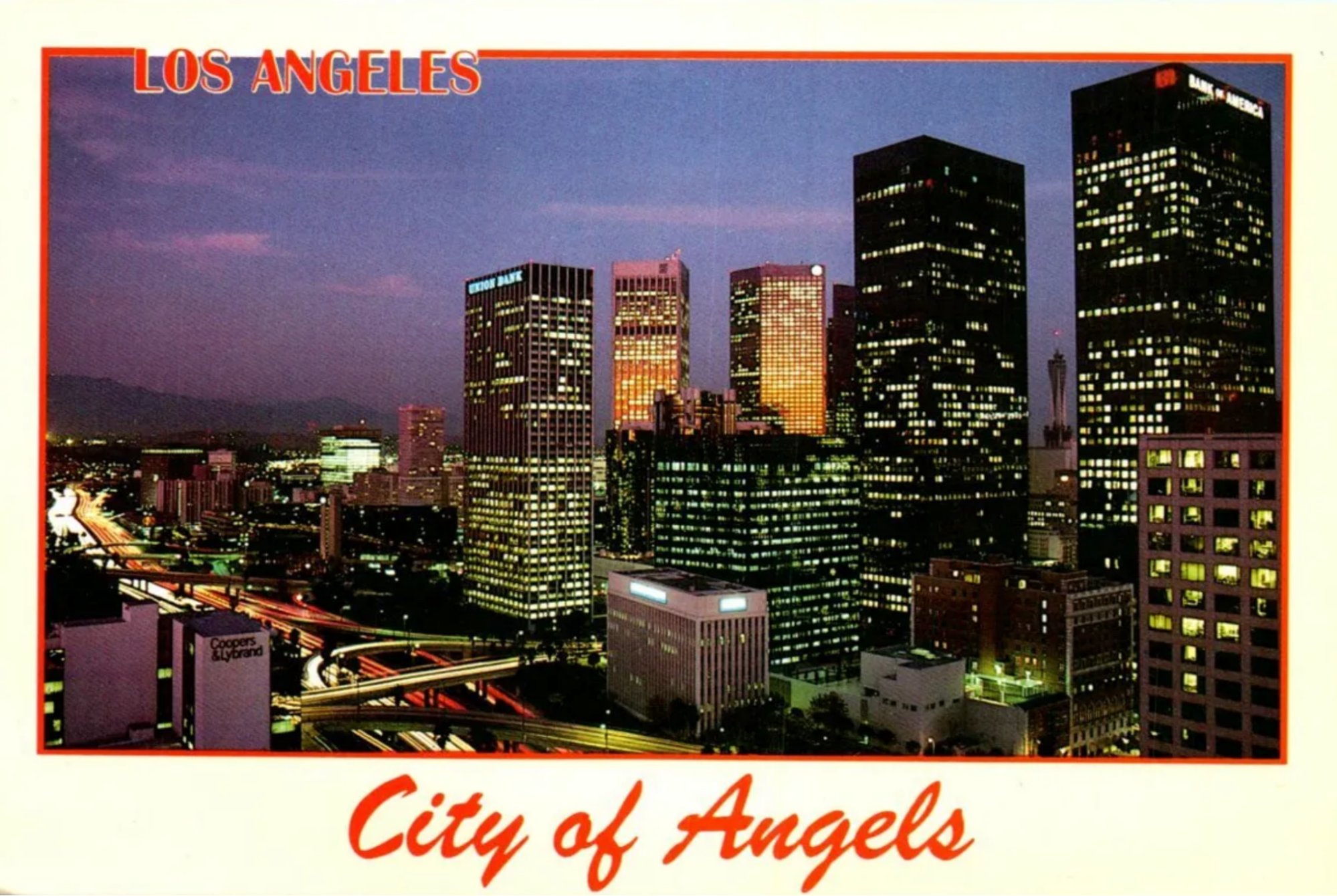 Postcard from the city of Los Angeles that reads "Los Angeles, City of Angels". Ayham Ghraowi